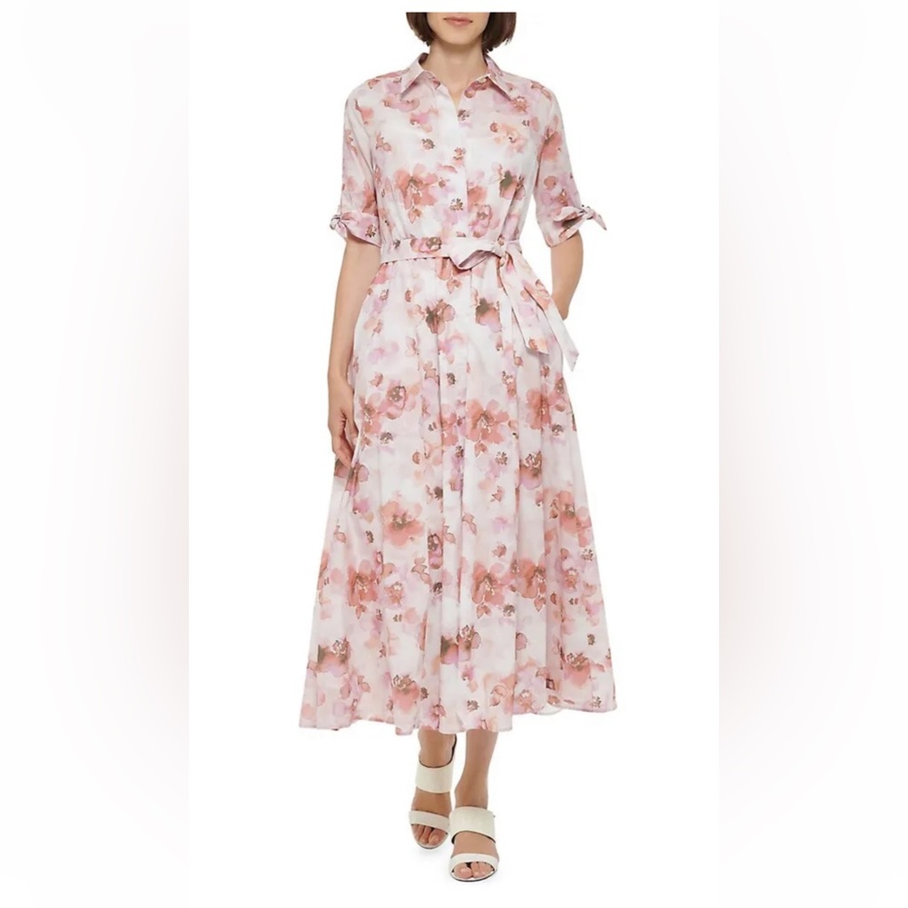 NWT Calvin Klein Floral Tie Sleeve Dress